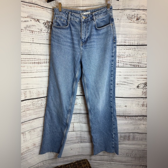 Zara Jeans womens size 6 high rise z1975 straight leg Denim Ankle Mid Blue - Picture 3 of 15